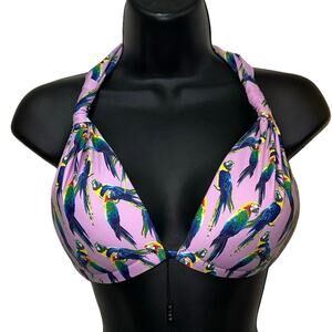 NWT SSLR Parrot Print Halter Bikini Top Pink Tropical Swim Top Size XL